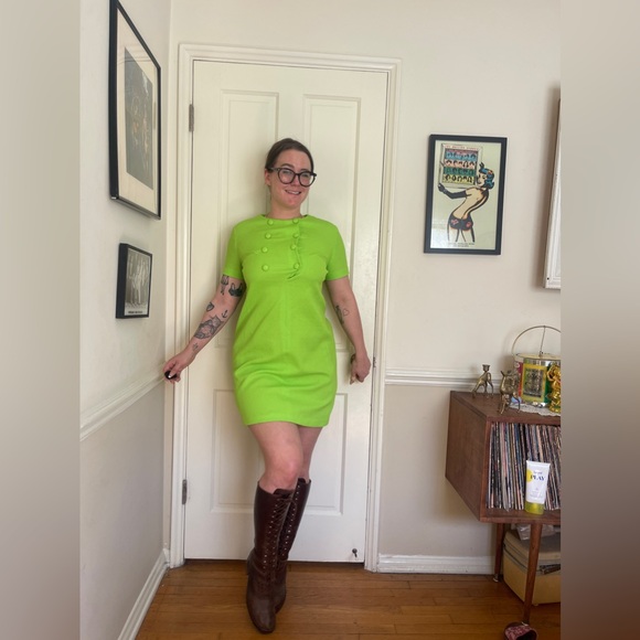 Vintage Dresses & Skirts - 60S Vintage Bright Green Mini Dress